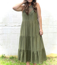Load image into Gallery viewer, Tiered Olive Tea Dress