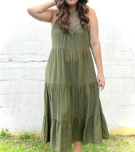 Load image into Gallery viewer, Tiered Olive Tea Dress