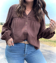 Load image into Gallery viewer, Embroidered Cocoa Babydoll Blouse