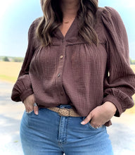Load image into Gallery viewer, Embroidered Cocoa Babydoll Blouse