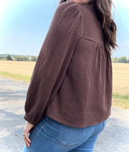 Load image into Gallery viewer, Embroidered Cocoa Babydoll Blouse