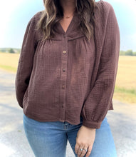 Load image into Gallery viewer, Embroidered Cocoa Babydoll Blouse