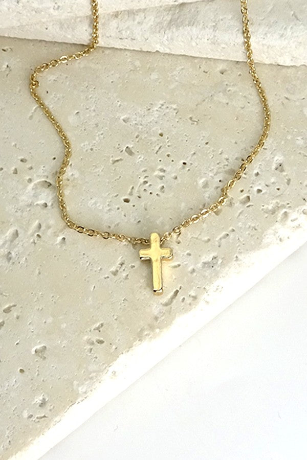 Gold Mini Cross Charm Necklace