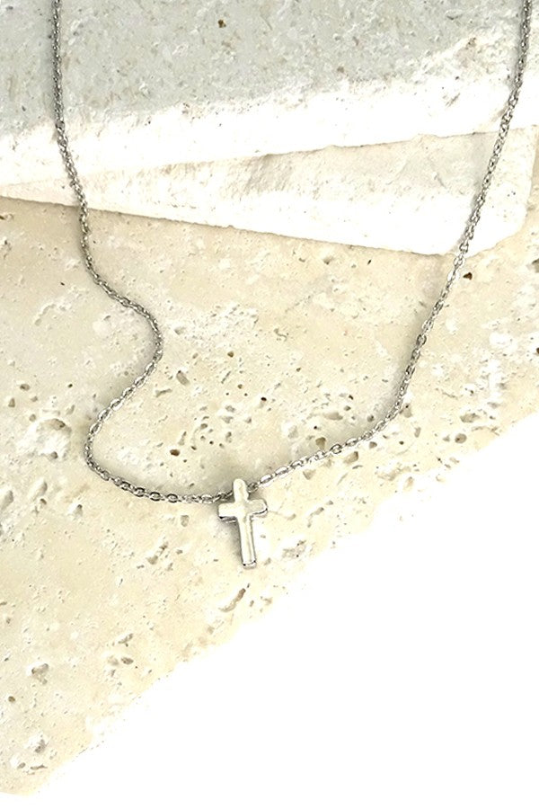 Silver Mini Cross Charm Necklace
