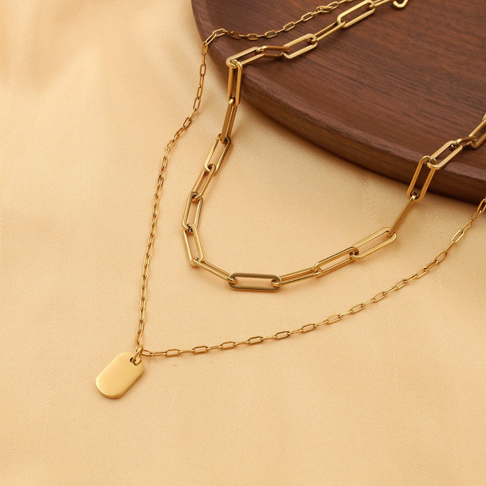 Gold Link & Tag Layered Necklace