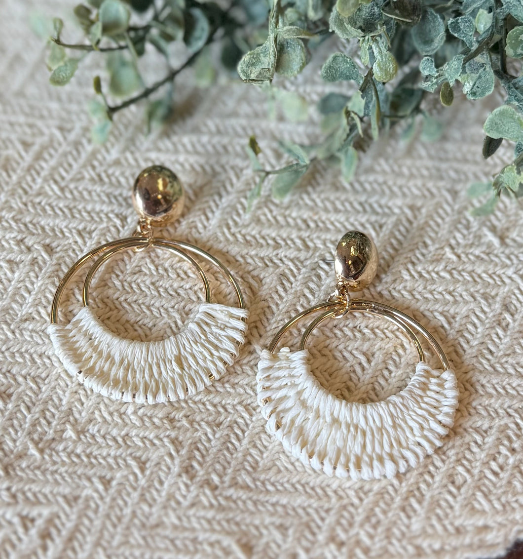Boho Ivory Raffia Hoops