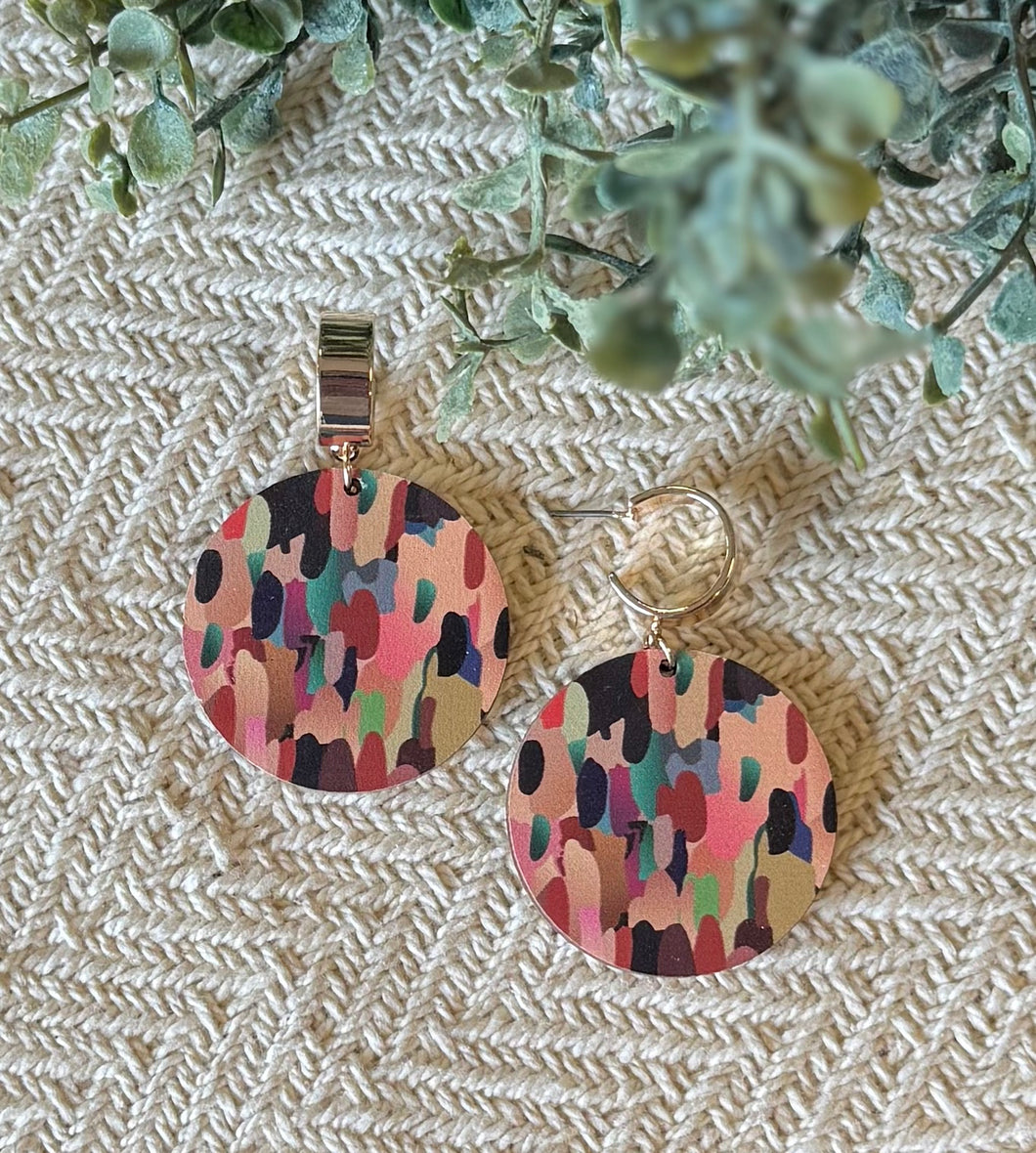 Pollack Print Wood Earrings w/ Gold Hoop