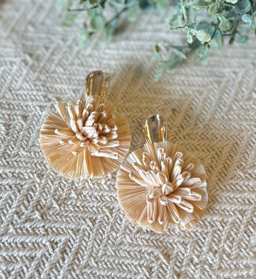 Natural Raffia Flower Burst Earrings